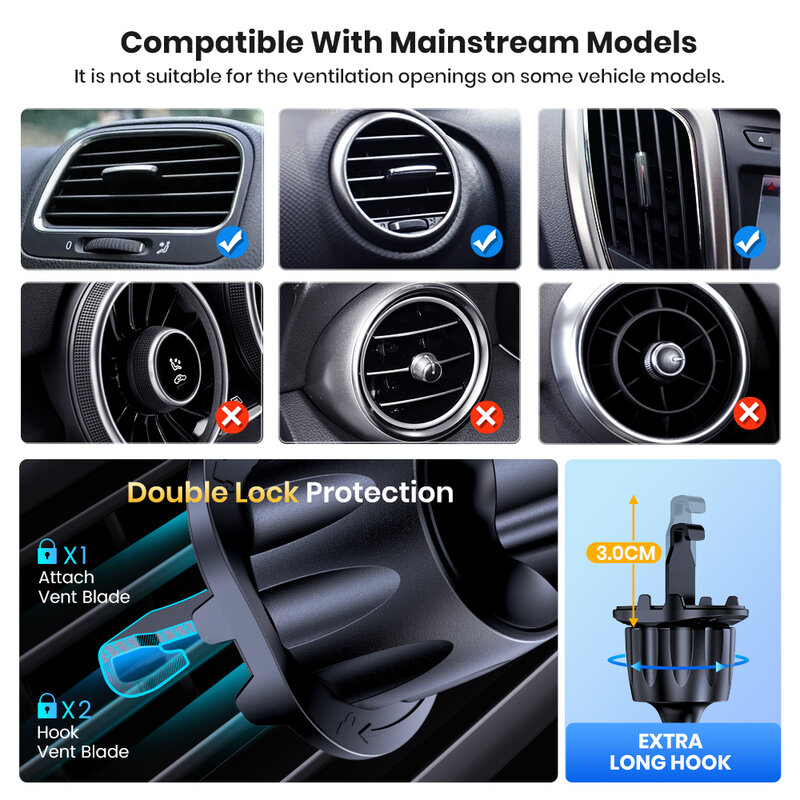 TOPK Car Phone Holder Air Vent Car Mount [Big Phone & Thick Cases] Hands Free Cell Phone Automobile Clamp Cradles for All Phones