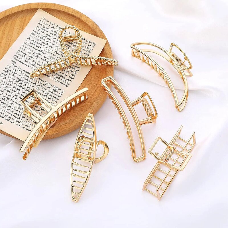 6Pcs Set Women Golden Hair Claw Clips Box Packaging Metal Shark Clip For Lady Elegant Hair Accessories