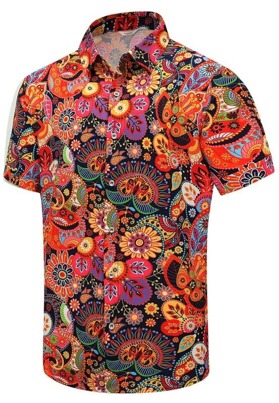 Camisa hawaiana de manga corta para hombre, ropa de playa con botones, informal, con flamencos, para verano