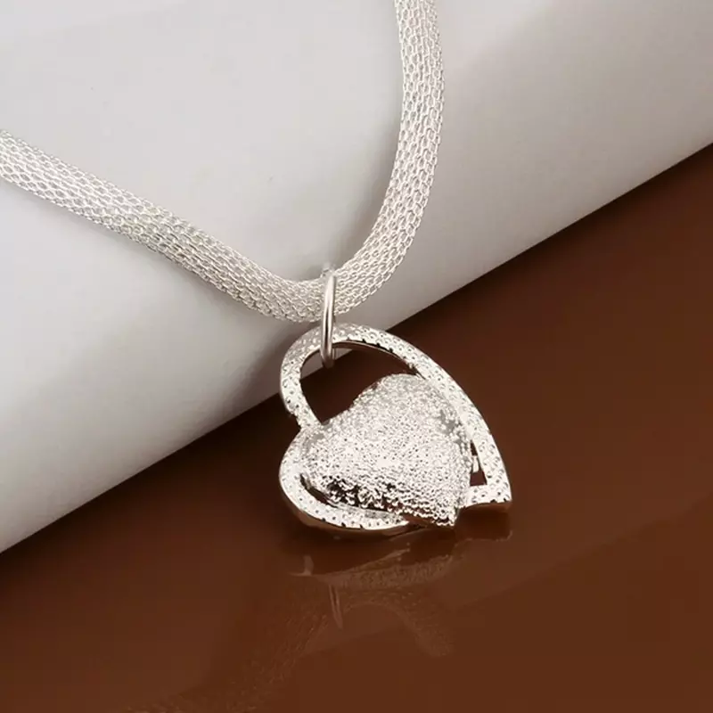 925 perak murni kalung cantik jimat mode Hati pernikahan wanita cinta untuk wanita mewah mulia 18 inci 45cm perhiasan