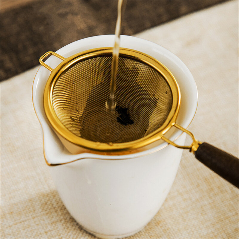 Passoire à thé réutilisable avec manche en bois, acier inoxydable, fuite fine, maille, infuseur de cuir chevelu, café, livre, accessoires de théière