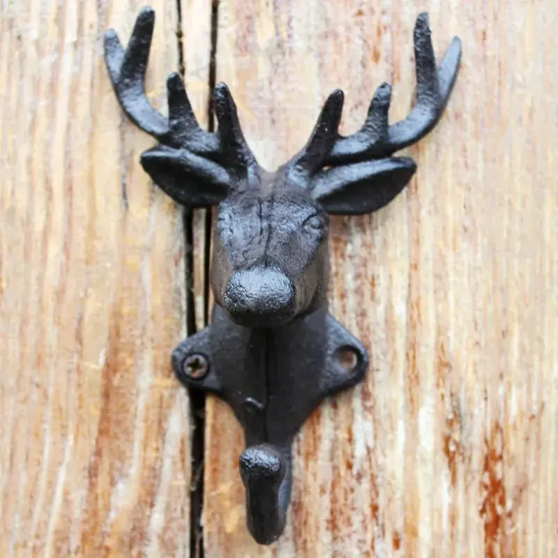 鹿の頭の形をしたレトロな鋳鉄のフック,ヨーロッパスタイル,家の壁の装飾用,ダブルフック,ペンダント,衣類の帽子
