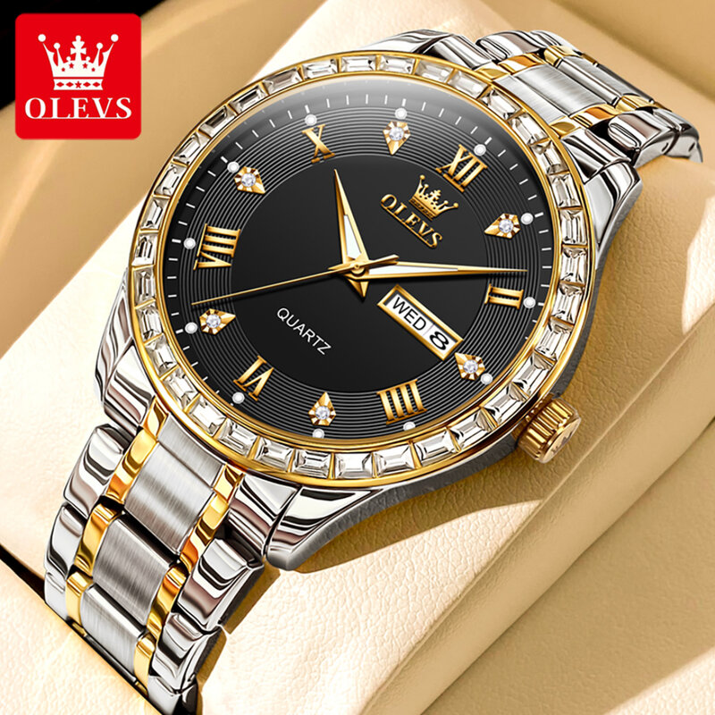OLEVS ของขวัญนาฬิกาข้อมือควอตซ์สแตนเลสแฟชั่น9906สายนาฬิกาแสดงรอบสัปดาห์ปฏิทิน