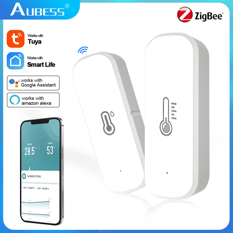 Aubess ZigBee Sensor inteligente de temperatura y humedad, funciona con batería, Tuya, Wifi, seguridad para el hogar, funciona con Alexa y Google Home