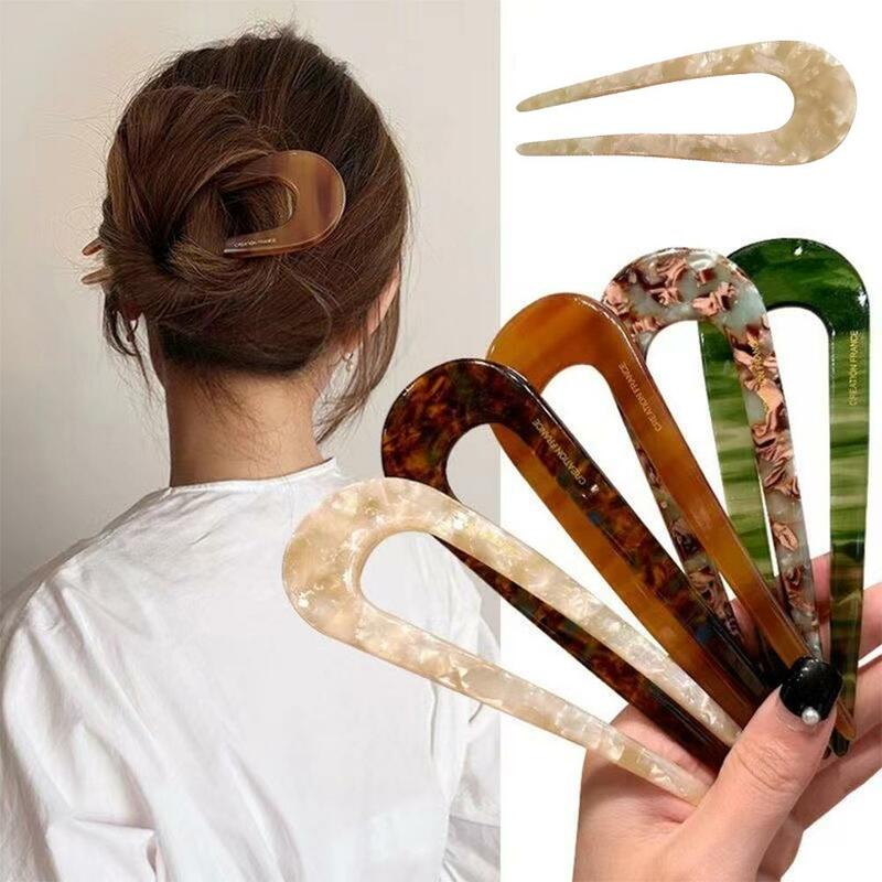 New exquisite Multicolor Leopard Retro Hair Sticks Elegant Women Styling Acetate Hair Hair U Clips Accessories Shape Hairpi T0I9