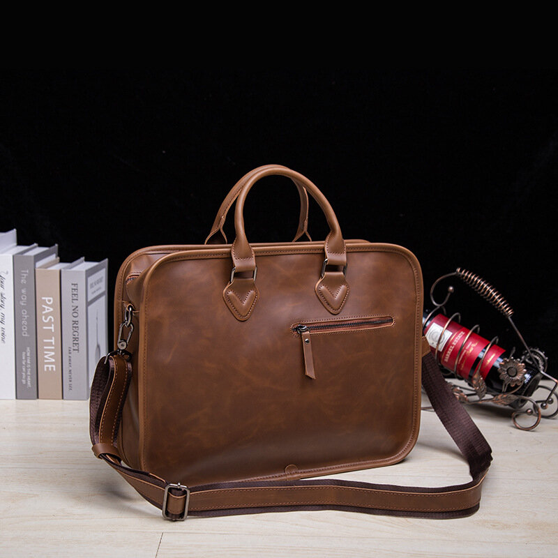Bolso de mano con forma Retro para hombre, maletín de negocios de gran capacidad, bandolera de un solo hombro, bolso de ocio para ordenador