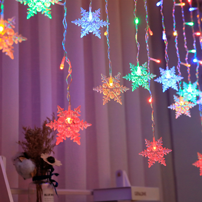 Luces de cortina LED de colores para vacaciones, tiras de hielo de copos de nieve para interiores, luces decorativas de Navidad, luces de colores