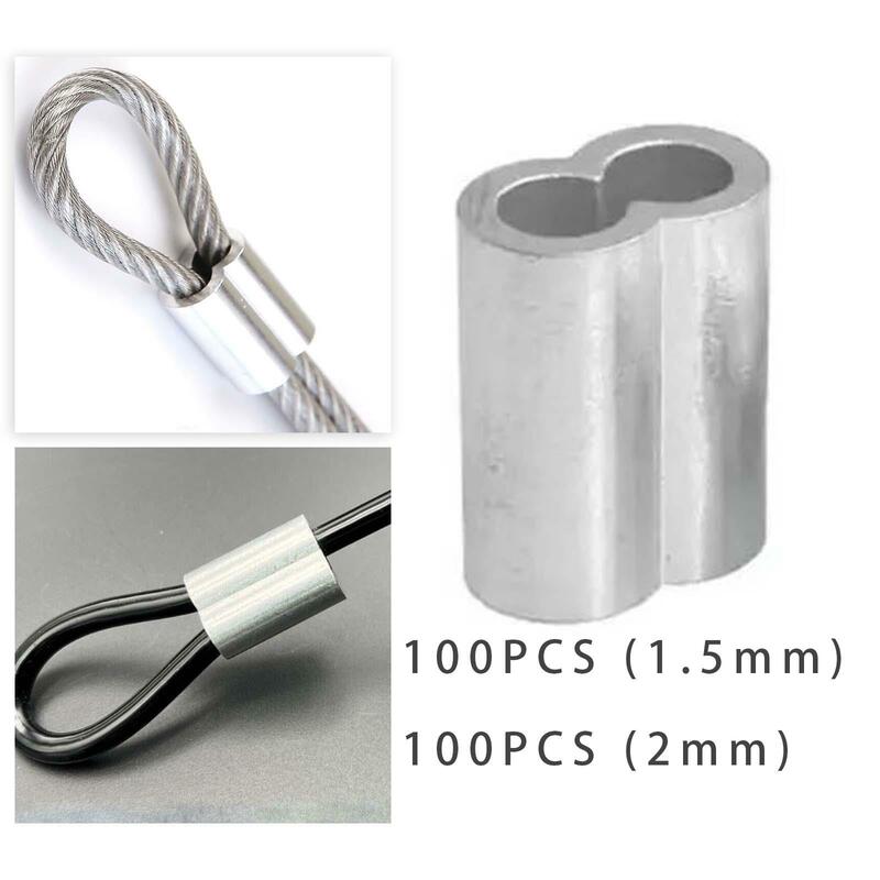 100x Steel Wire Rope Aluminum Sleeve Fasten Steel Wire Rope Accessories Double Hole Clamp Fittings Aluminum Crimping Loop Sleeve
