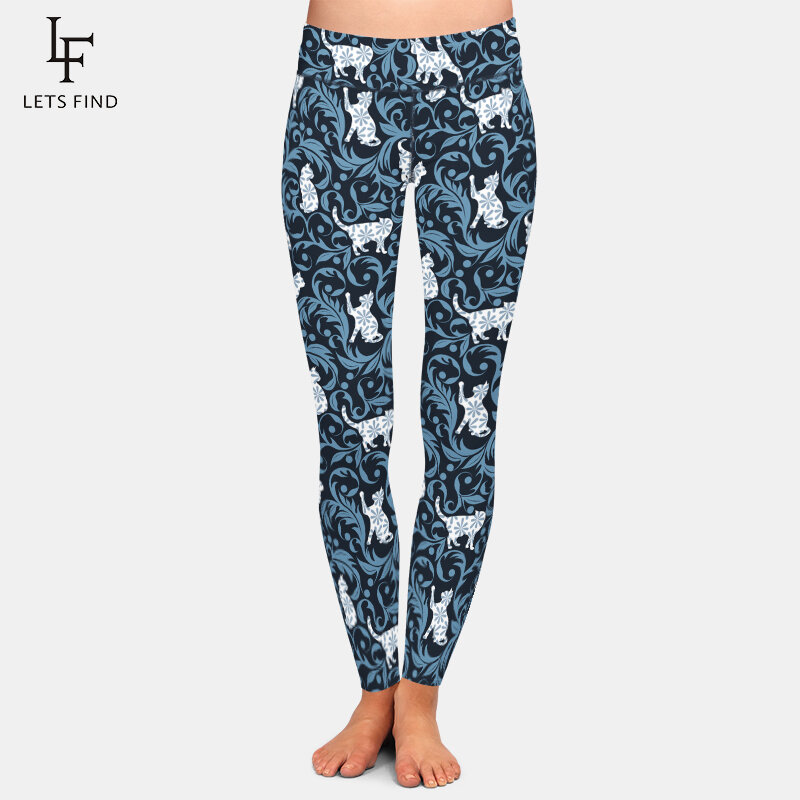 LETSFIND 2019 Fashion Print Leggings Women High Waist Elastic  Polyester Pants Slim Casual Leggings