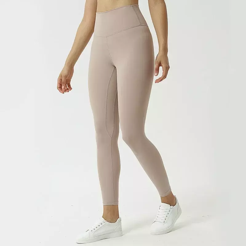 Celana ketat wanita Yoga dua sisi disikat, celana Fitness pengangkat pinggang tinggi dan pelangsing