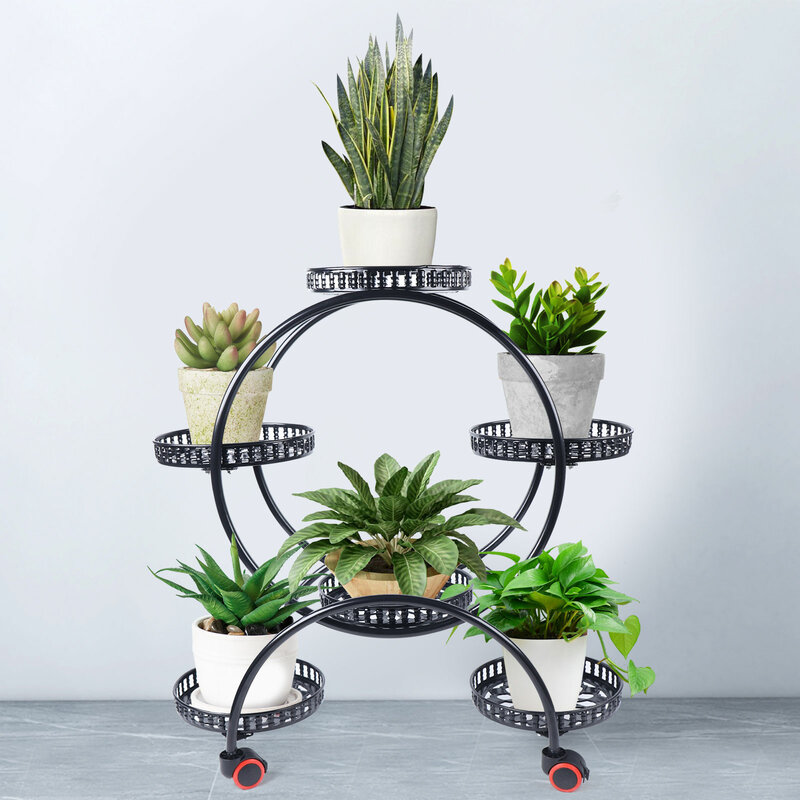 Supporti per piante in metallo 6 vasi per piante supporto per fiori per Patio giardino soggiorno angolo balcone e camera da letto (nero/bianco)