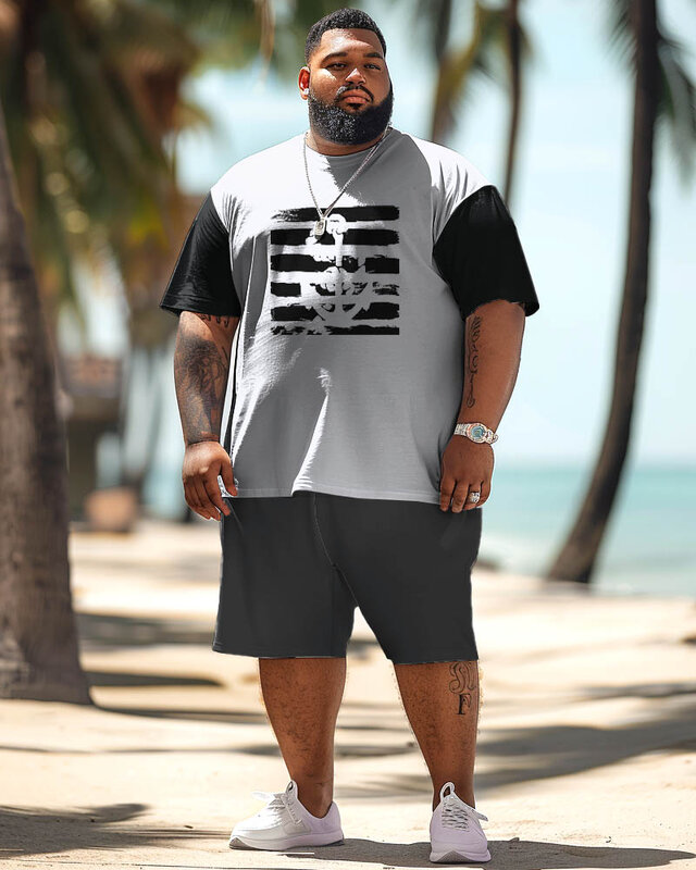 Biggmans Plus Size Set L-9Xl für Sommer T-Shirt Overs ize Hawaii Anzug Herren lässig Color block entspannt Muster druck groß 7xl 8xl
