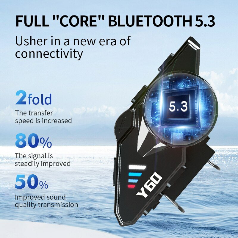 Y60 Motorhelm Bluetooth Headset Draadloze Waterdichte Handsfree Bellen Muziek V5.3 Oortelefoon Rider Moto Kleur Licht Hoofdtelefoon