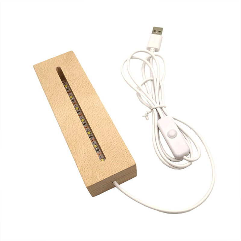 Base de luz rectangular de madera, Pedestal de pantalla LED, soporte de lámpara de luz colorida regulable con Cable USB para cristal acrílico