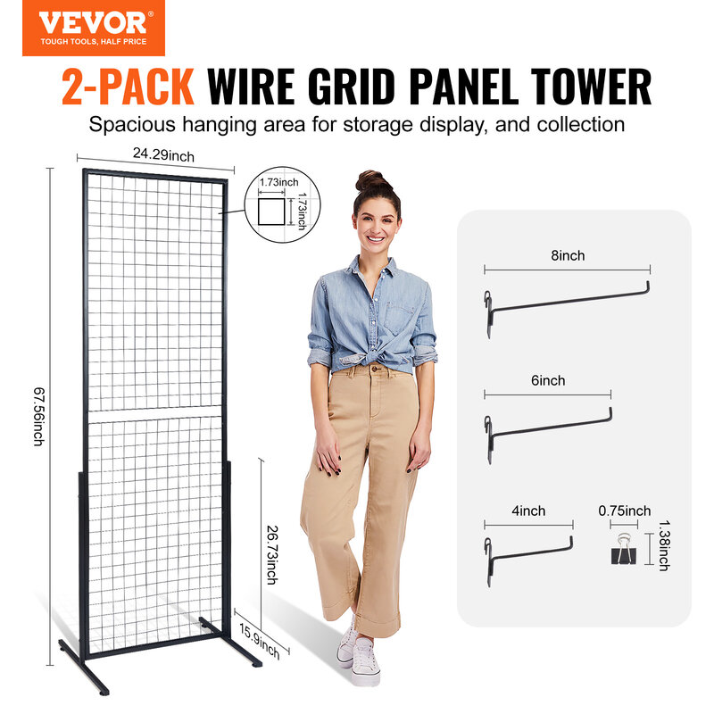 VEVOR Grid Wall Panels Tower Wire Gridwall Display Racks Double Side Gridwall Panels for Art Craft Shows Retail Display W/ Hooks