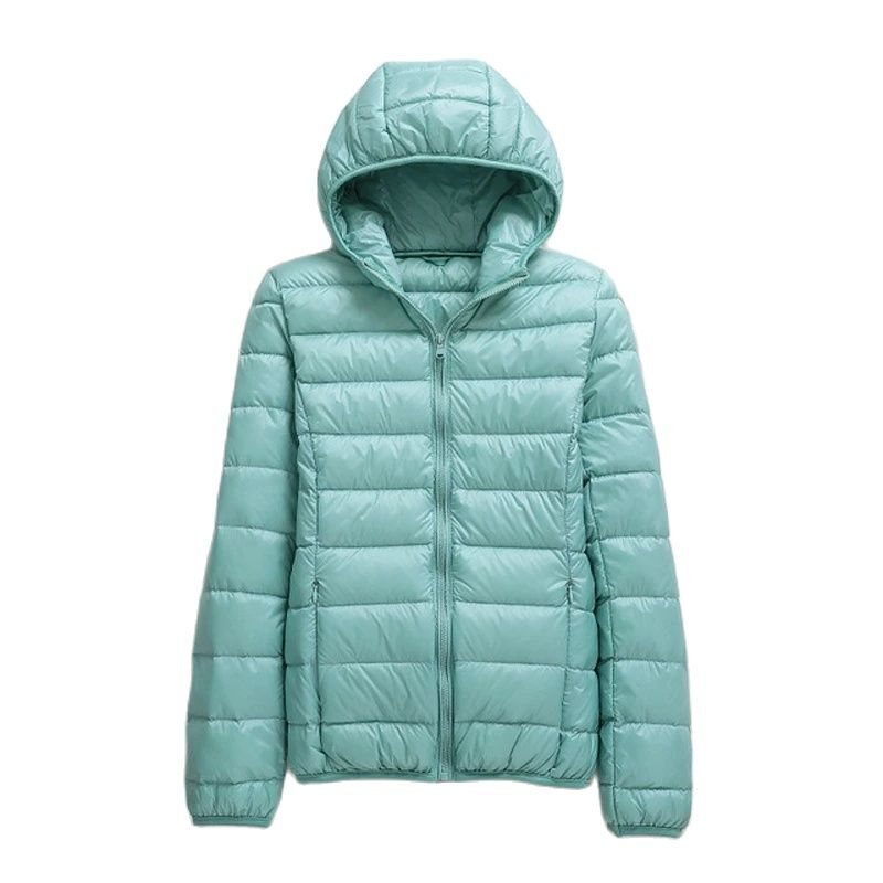 짧은 슬림 울트라 라이트 오리털 후드 재킷 및 코트 여성용, 따뜻한 화이트 덕다운 방풍 외투, 가을 겨울