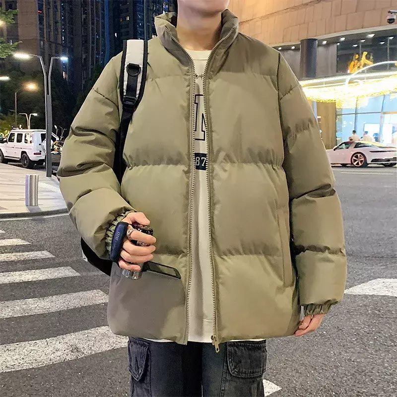 2024 Men's Solid Parkas Winter Thicken Warm Jacket Man Stand Collar Loose Oversized Parkas Fashion Streetwear for Men's Clothing