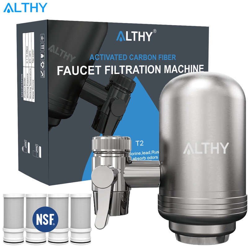 ALTHY Stainless Steel Faucet Tap Water Filter Purifier System, NSF Certified Reduces Lead, Chlorine & Bad Taste Kitchen