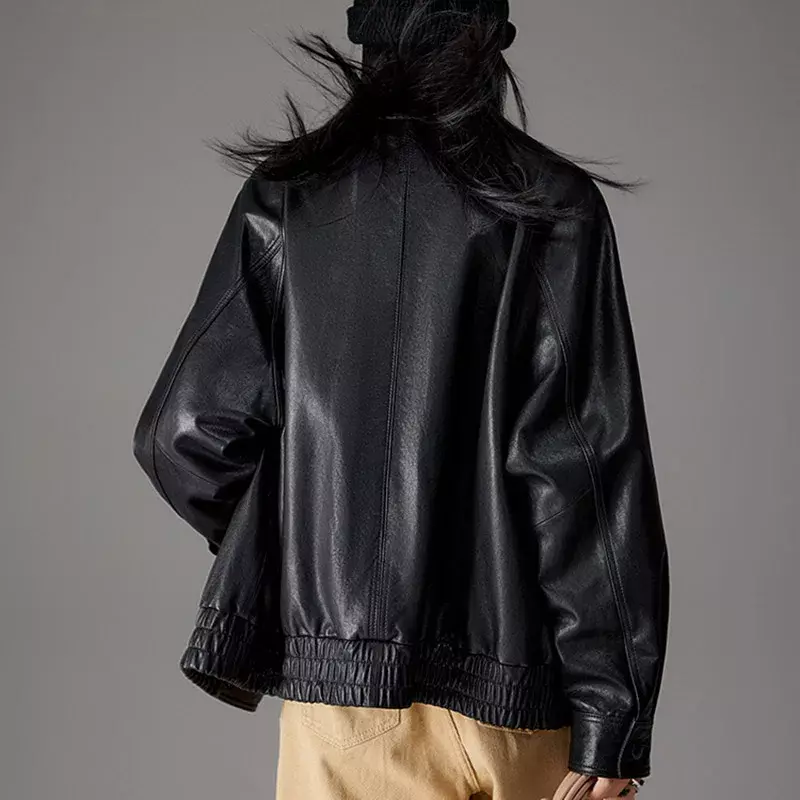 Осенне-зимняя куртка из натуральной кожи растительного дубления повседневная черная мотоциклетная куртка