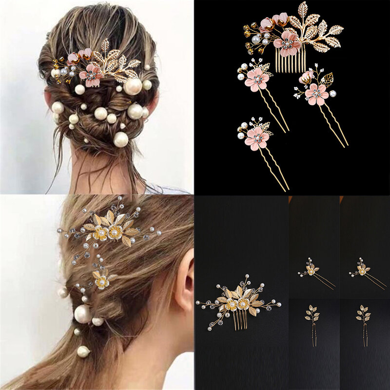 European American Style Fashion Bride Handmade Retro Pearl Hair Accessories Wedding Pan Hair Accessories Hair Fork Hairpin Set