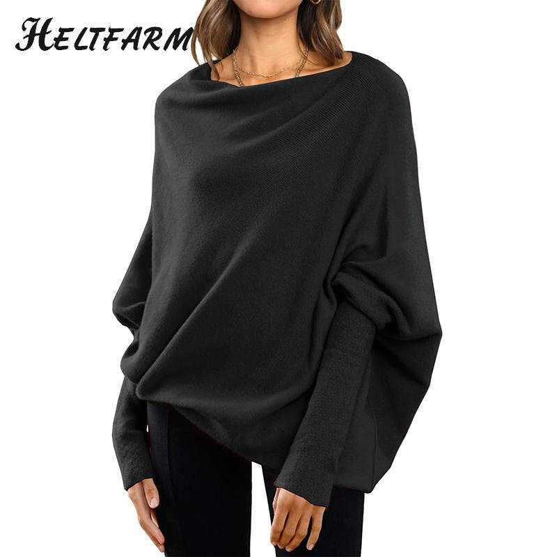 Women Fashion Style Oversize Sweatshirt Off Shoulder Long Batwing Sleeve Tops Loose Pullover Knit Sweaters