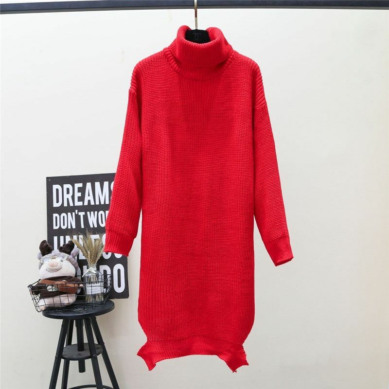 Fashion Turtleneck Solid Color Lantern Sleeve Mini Dress Women's Clothing 2023 Autumn Winter Loose Knitted Warm Casual Dresses