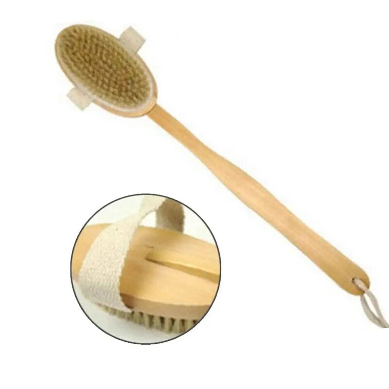Exfoliating Body Brush Long Handle Wooden Cleaner Bath Shower Bristles Massager