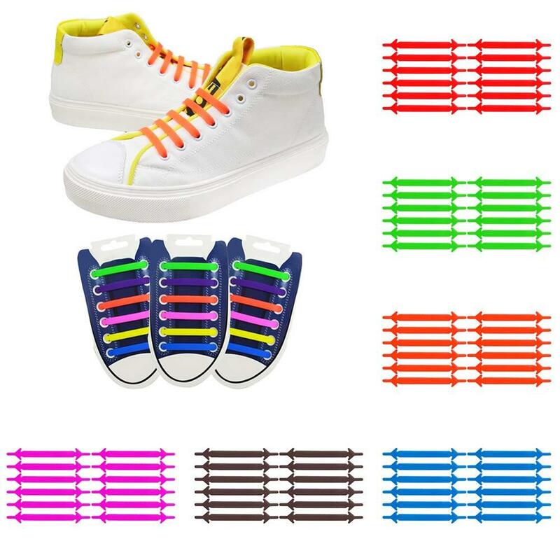 12 Buah/1 Set Tali Sepatu Elastis Tanpa Ikatan Tali Sepatu Silikon untuk Sneakers Siswa Muda Kompetisi Olahraga Tali Sepatu Malas