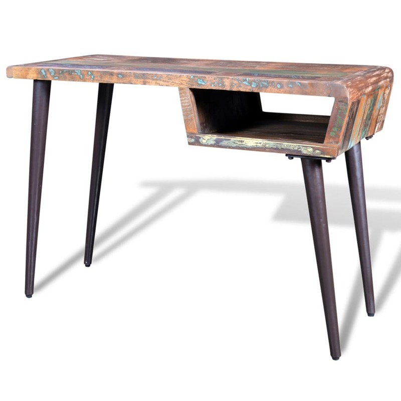 Bureau en bois recyclé avec pieds en fer, Table d'étude et d'écriture, mobilier de bureau à domicile