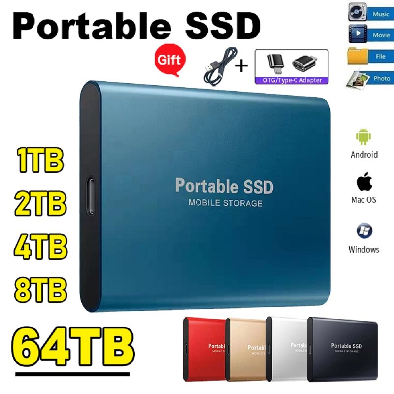 Unidade de estado sólido móvel de alta velocidade SSD portátil, Dispositivo de armazenamento externo, Tipo-C, USB 3.1, interface para laptop, PC, Mac, 500GB, 1TB