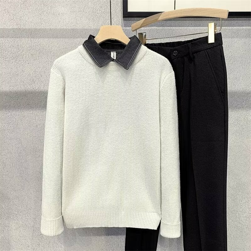 2024 New Arrival Fashion Autumn Winter Knitted Cashmere Men's Round Neck Pullover Knitwear Thickened Sweater Plus Size C68
