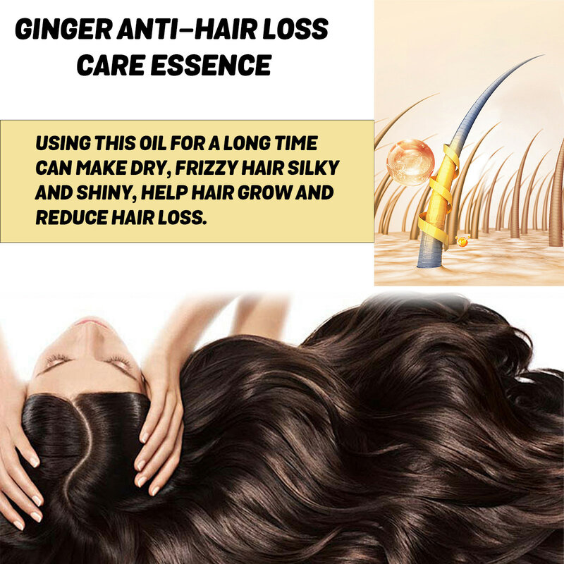 Suero de jengibre para el crecimiento del cabello, aceite esencial para mejorar el encrespamiento, previene la calvicie, reparación del tratamiento del cuero cabelludo, nutrición suave