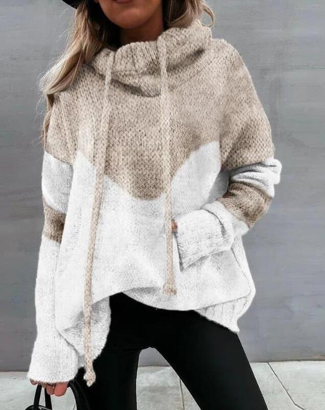 Y2K одежда женский свитер 2023 Осень/Зима Новый Модный повседневный плотный свитер с длинным рукавом и цветными блоками