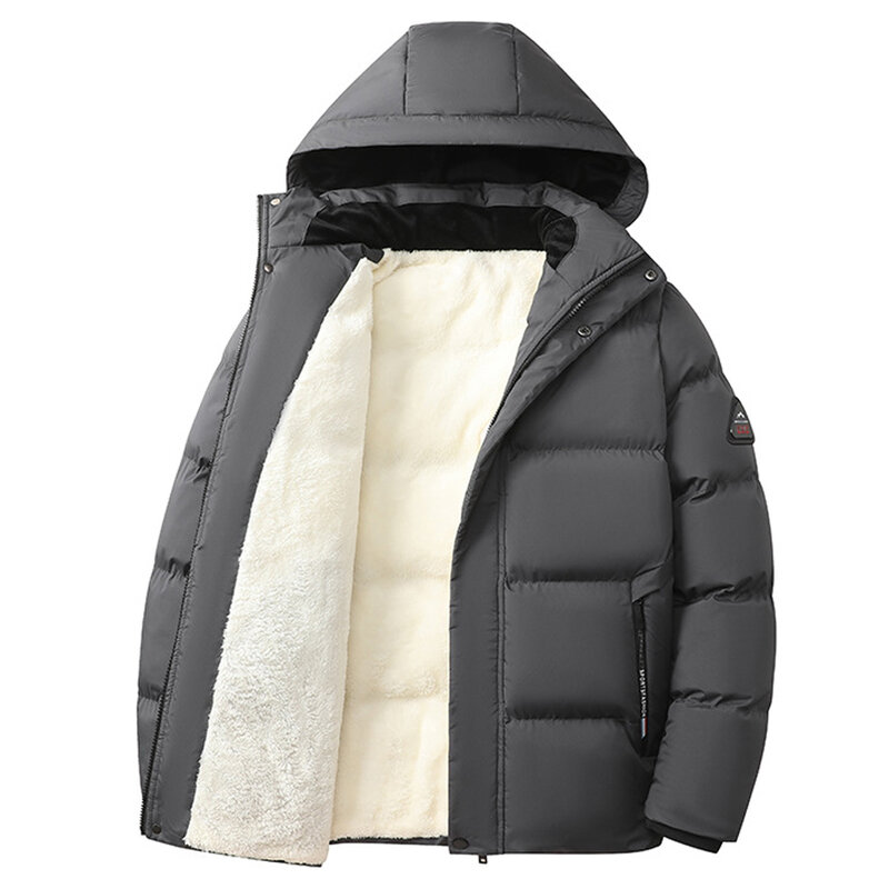 Parkas de lã impermeável monocromática masculina, jaqueta grossa, casaco quente, preto, casual, moda masculina, inverno