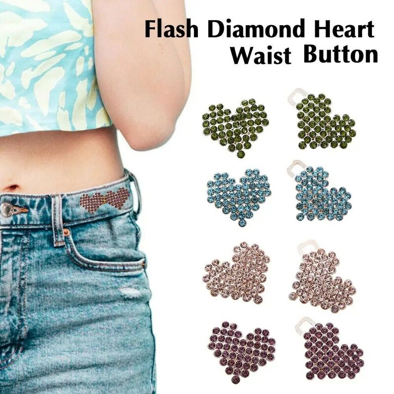 Metal Heart Buttons Snap Fastener Pants Pin Detachable Clip Waist Tightening Clothing for Jeans Perfect Fit Reduce W E3S6