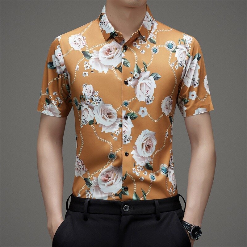 4 Colors! Shirts for Men 2024 Summer New Men's Breathable Short Sleeved Shirt Trendy Pattern Casual Cool Fashion T-shirt Top