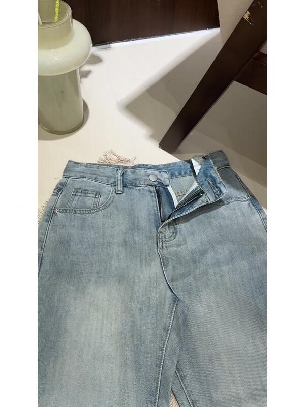 FINEWORDS 2024 nowy workowaty dżinsy z szeroką nogawką damski Vintage klasyczny niebieski wysoki stan pełnej długości spodnie dżinsowe koreańskie dżinsy Streetwear