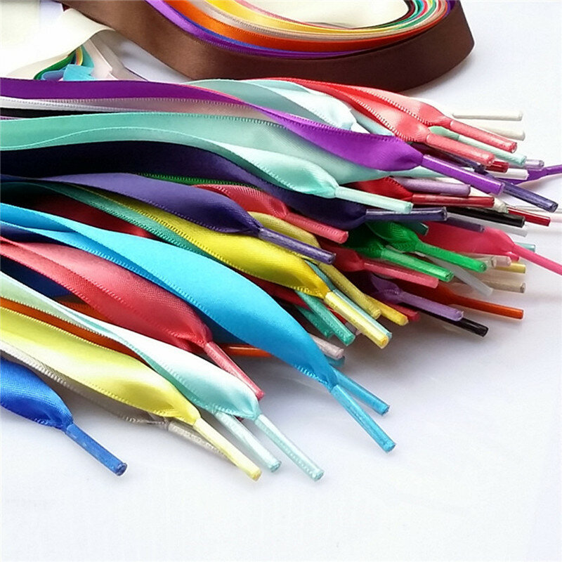 1 Pair Width 2cm Satin Silk Ribbon Shoelaces Rainbow Color Flat Laces For Sneaker Sport Casual Leather Shoes Strings