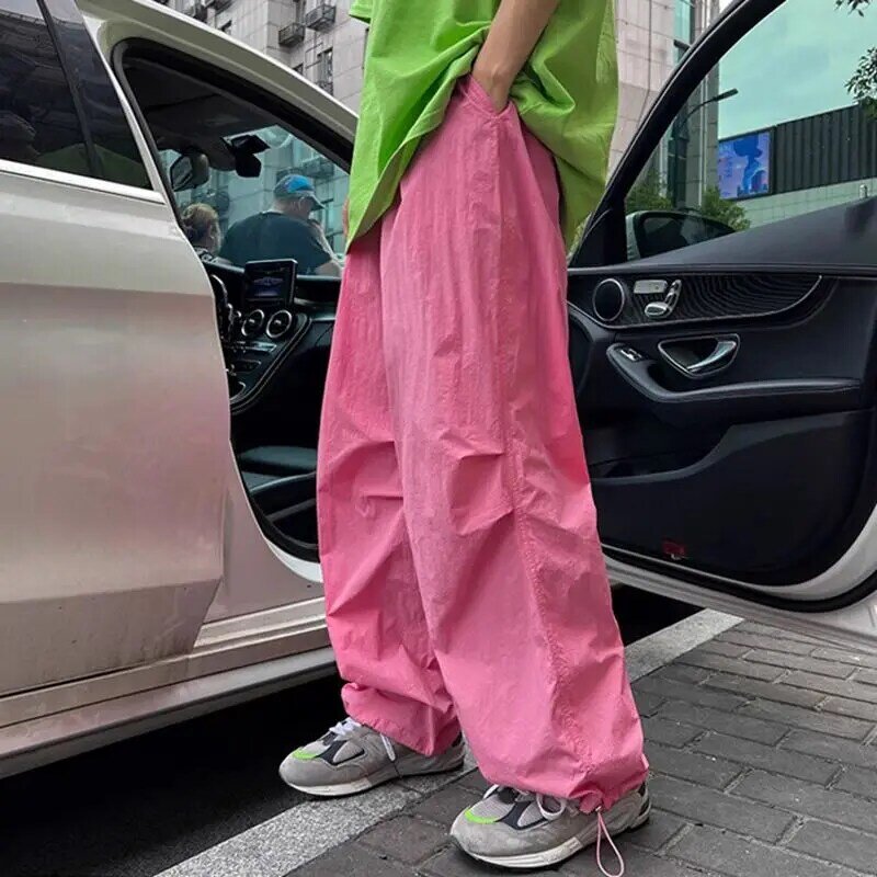 2024 New Summer Youth Collection Fashionable Casual Loose Sports Trousers Solid Color Straight Tube Elastic Band Men's Pants