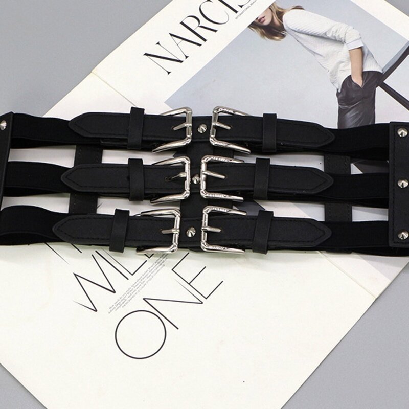 Cinturones cintura para niña estilo punk correas para cuerpo cuero arnés Color negro ajustable