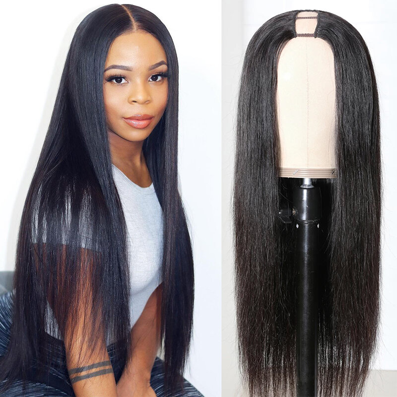 Прямые парики, дешевый парик с U-образной частью, бразильские парики из человеческих волос для женщин, натуральные волосы без клея, средний U-образный парик, плотность 180, оптовая продажа