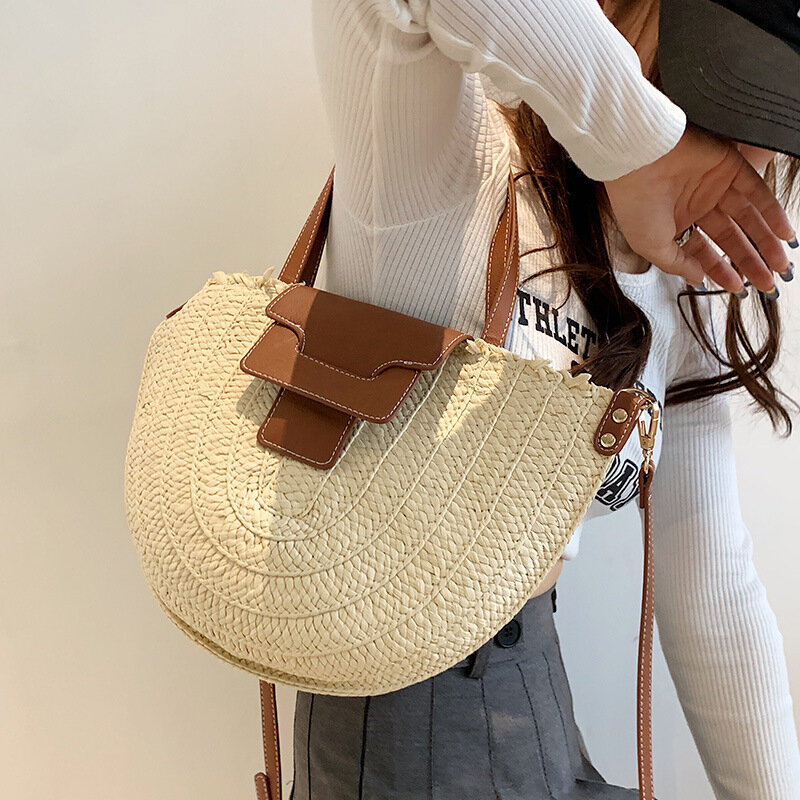 2023 tas jerami musim panas wanita tas bahu pantai anyaman tas jinjing pembeli sadel desainer kasual tas tangan perjalanan kapasitas besar wanita