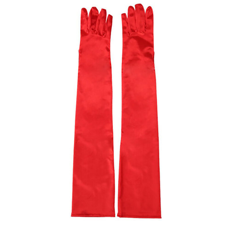 2024 sarung tangan Formal pesta malam wanita sarung tangan jari panjang Satin warna polos untuk kegiatan warna merah putih mawar