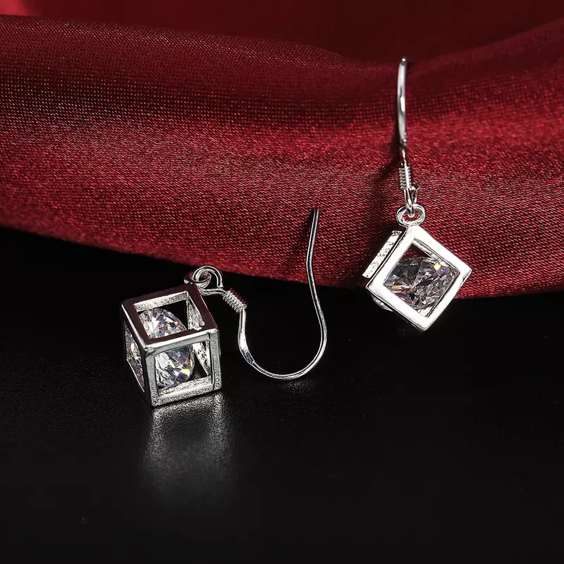 Hot Pretty 925 orecchini in argento Sterling con reticolo di cristallo nobile per le donne dolci gioielli romantici per feste di matrimonio regali di festa