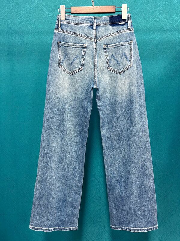 Women retro long denim pants High waisted loose fitting slightly flared jeans 2023 new