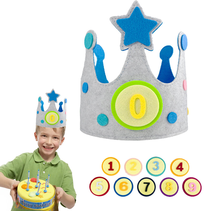 Decorazioni per feste Princess grey Felt comodo cappello da compleanno per bambini celebrazione regolabile puntelli per foto con corona leggera e resistente