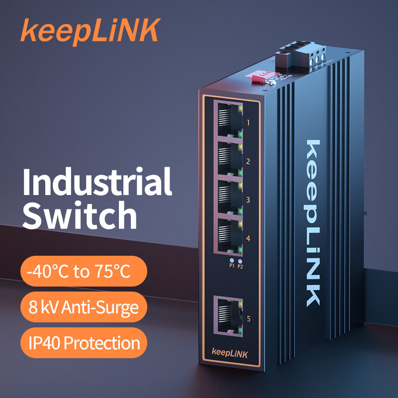 Промышленный 5-портовый 10/100 Мбит/с быстрый гигабитный сетевой коммутатор IP40 для Din-рейки неуправляемый