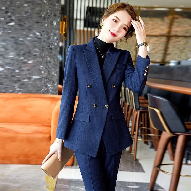 여성용 세련된 블랙 블레이저 세트 재킷, 전문 정장 복장, 한국 작업 블레이저 코트, 오피스 레이디 세트 탑, 2024 신상