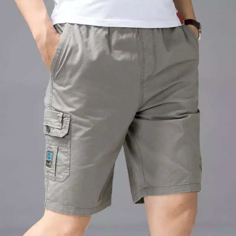 Pantalones cortos holgados de algodón para hombre, Shorts holgados de color sólido y ancho con múltiples bolsillos, elegantes y populares, a la moda, 2024