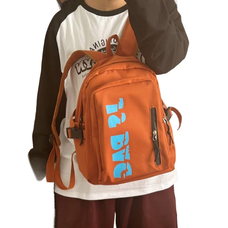 Y1UB เกาหลี Harajuku ตัวอักษรสีทึบกระเป๋านักเรียนขนาดใหญ่ความจุกระเป๋าเป้สะพายหลังนักเรียนกระเป๋าหนังสือ Daypack